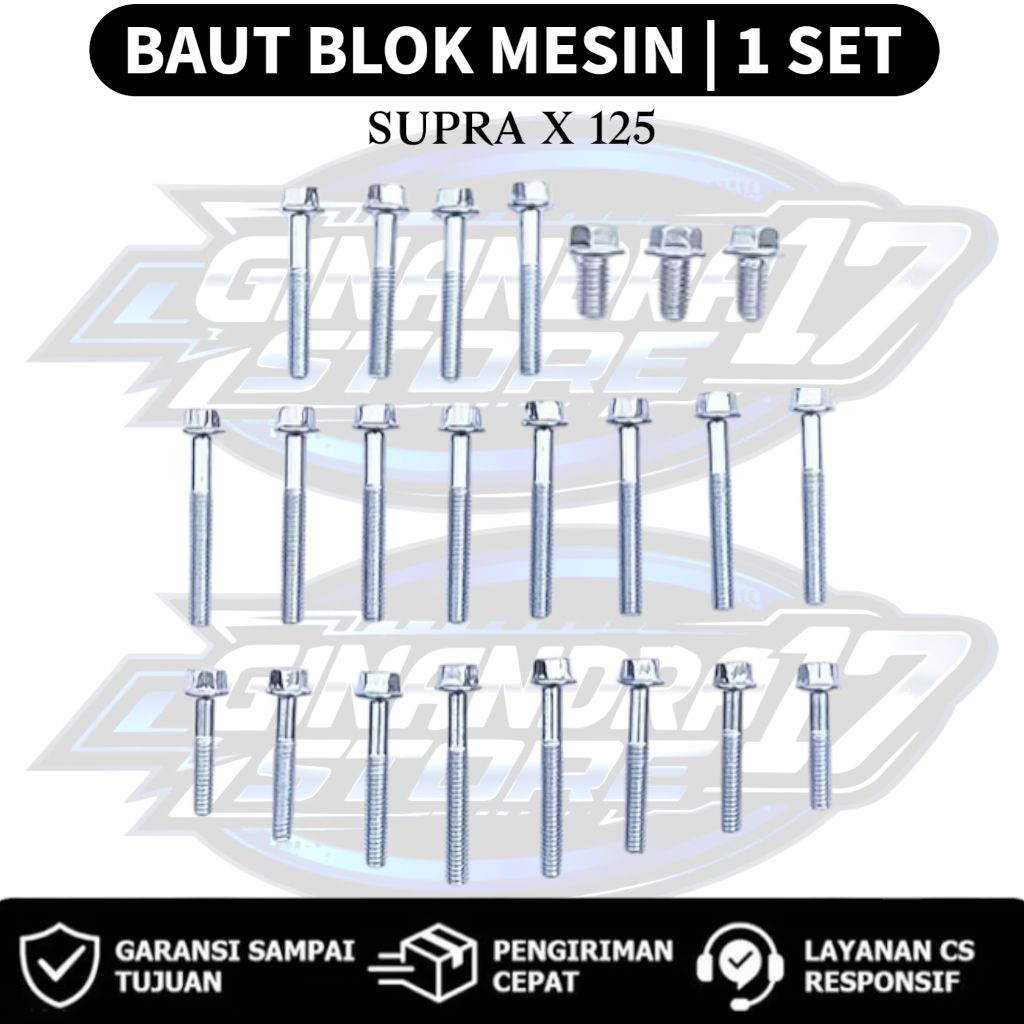 Baut Blok Mesin 1 SET Honda Supra X 125 lama / Baut Blok Mesin 1SET Motor Supra 125 lama