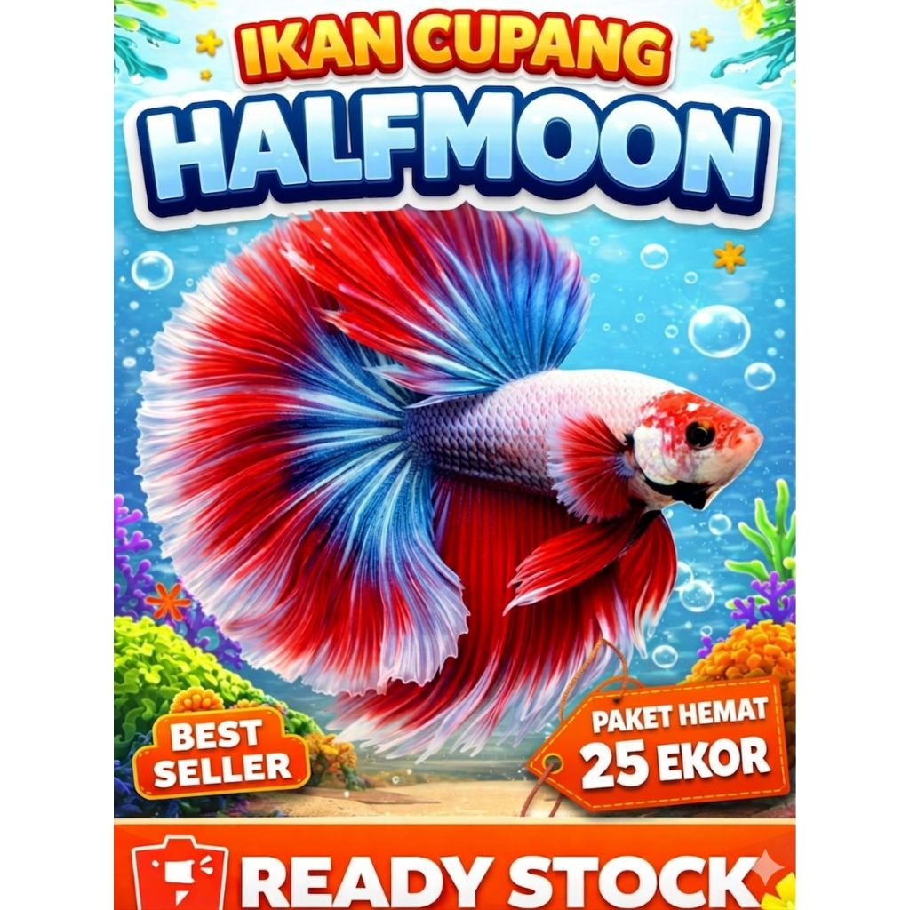 Paket Hemat 25 Ekor Ikan Cupang Halfmoon Size M