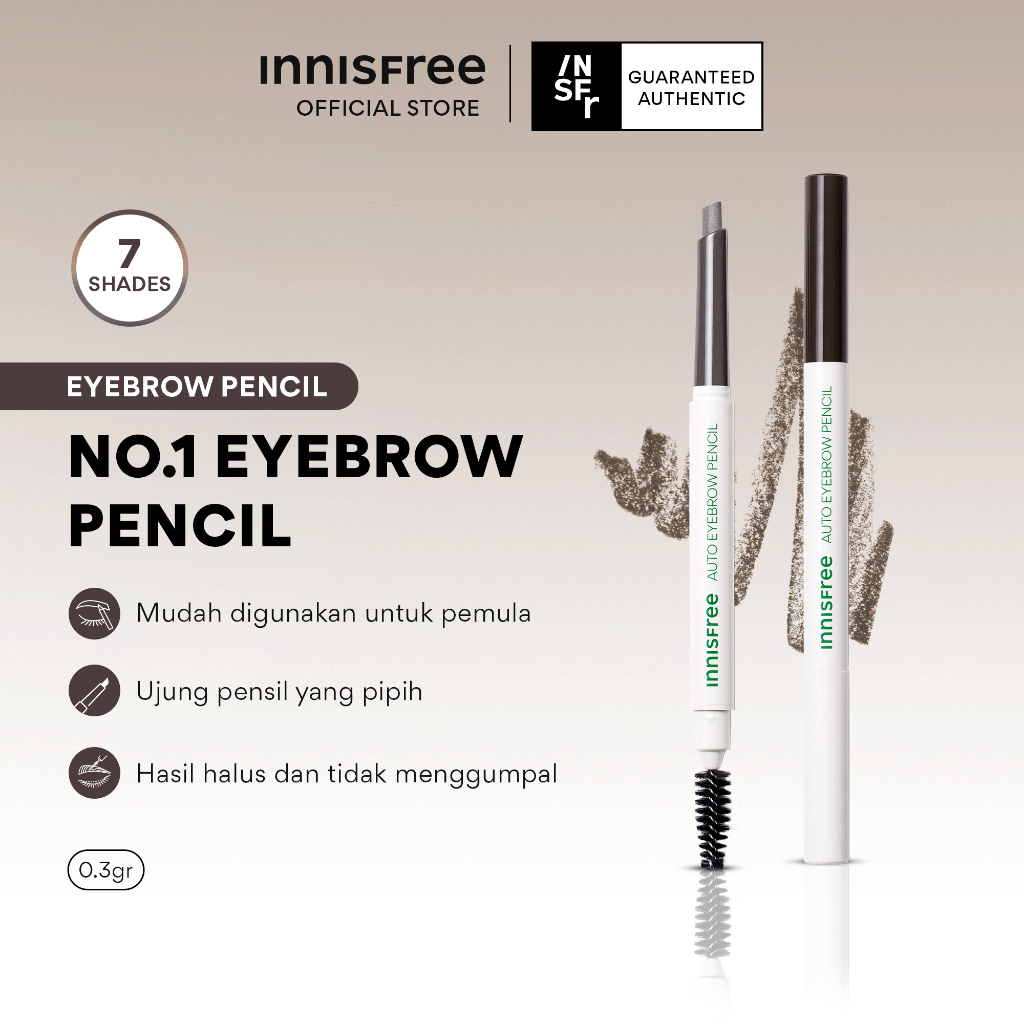 Innisfree Auto Eyebrow Pencil 0.3g - Pensil Alis dengan Ujung Pensil Pipih