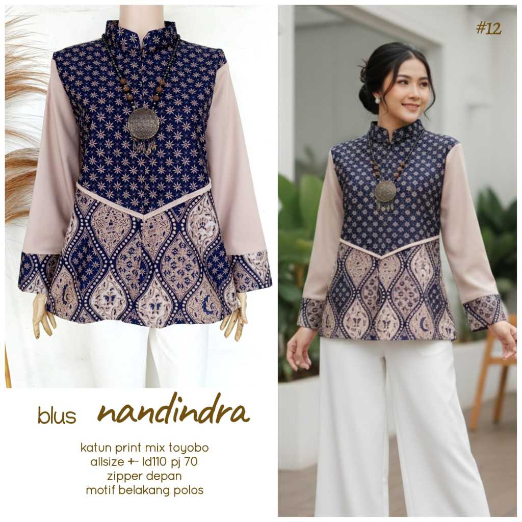 NADINDRA Blus Tunik Etnik Jumputan Batik Lurik