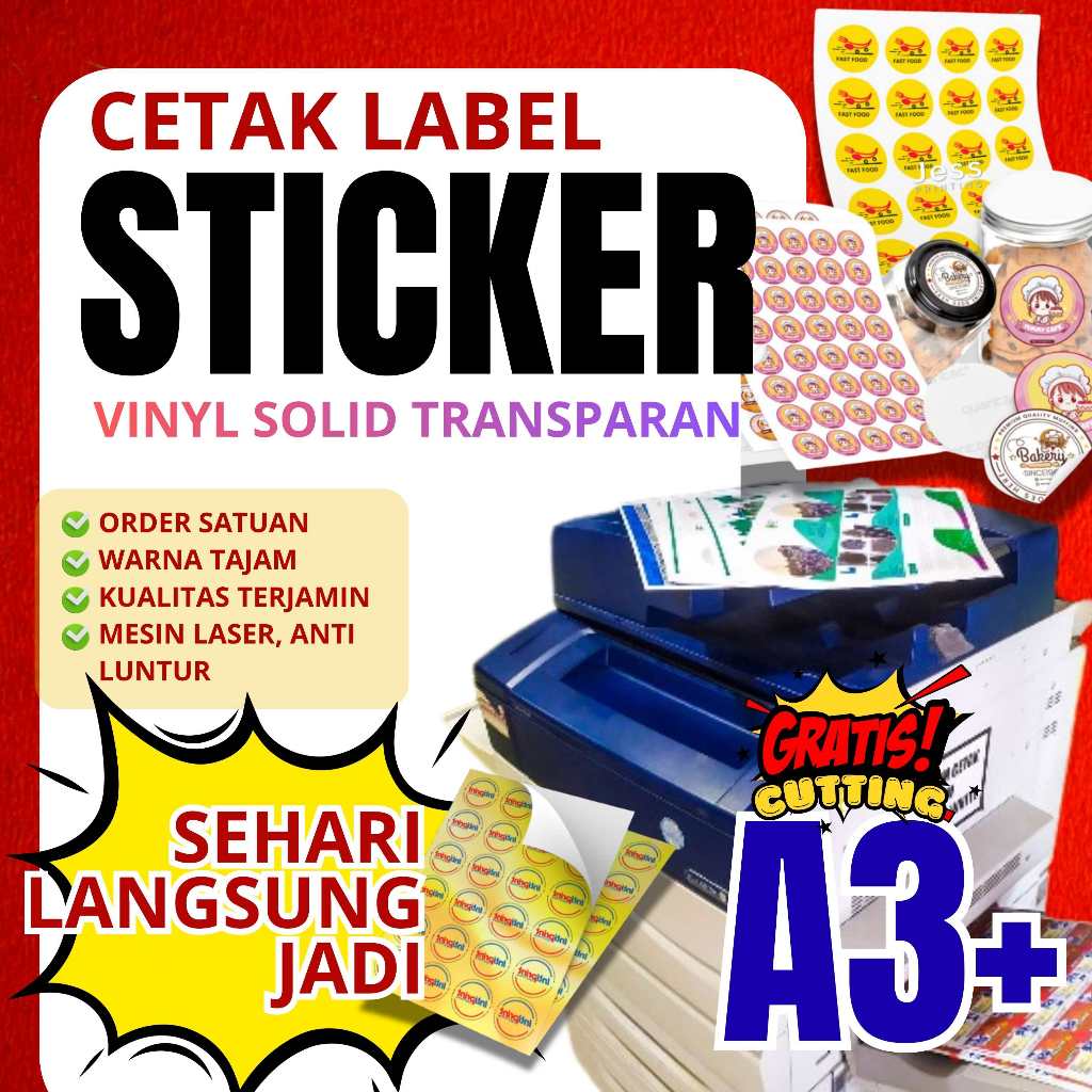 Sticker Vinyl Transparan , Sticker vinyl A3+, Sticker label