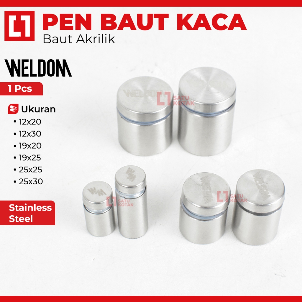 Weldom Pen Baut Kaca Stainless Steel Baut Akrilik Standoff Glass 12x20 12x30 19x20 19x25 25x25 25x30