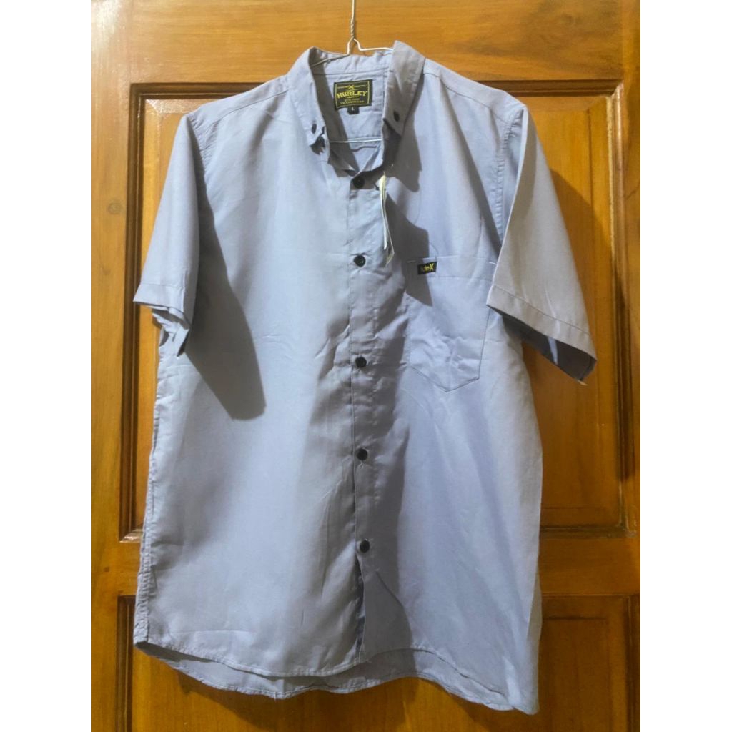Kemeja Pria Abu Hurley Lengan Pendek Original | Kemeja Casual Pria Branded | Kemeja Pria Simple Eleg