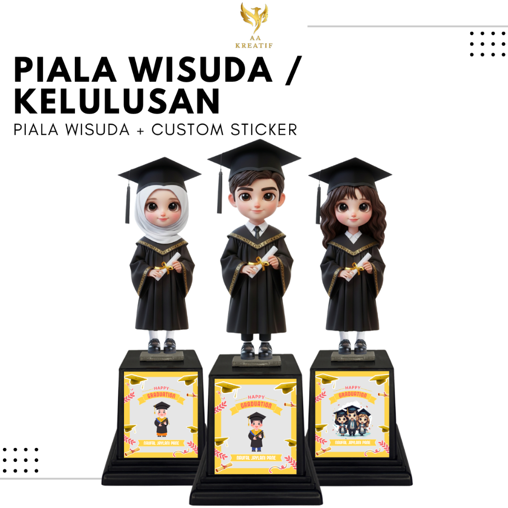Piala Wisuda Perpisahan Anak Sekolah Paud TK SD Plakat Boneka Akrilik Souvenir Hadiah Kenangan