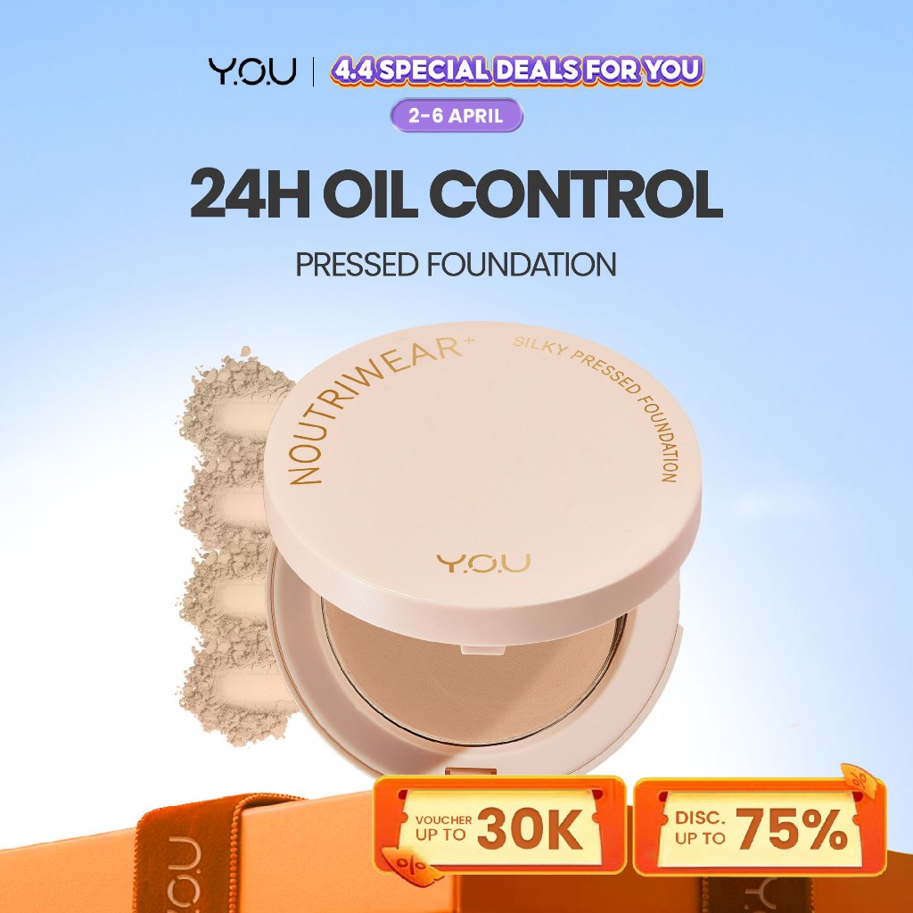YOU NoutriWear+ Silky Pressed Foundation Full Coverage Oil Control & Tahan Lama 24 Jam | Bedak Padat