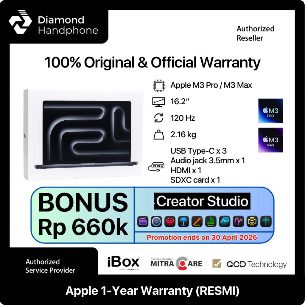 Apple MacBook Pro 16 inch 2023 M3 Pro / M3 Max 18GB 36GB 48GB / 512GB 1TB Space Black Silver Garansi