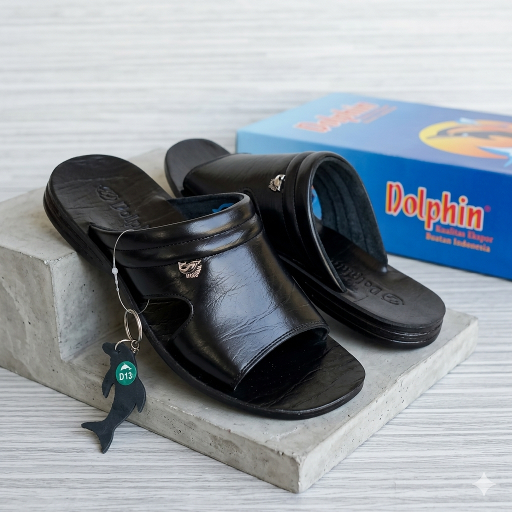 Sandal Dolphin Pria Kulit Asli 100% Original - Sandal Slide B02 Classic Series Kekinian -Anti Slip