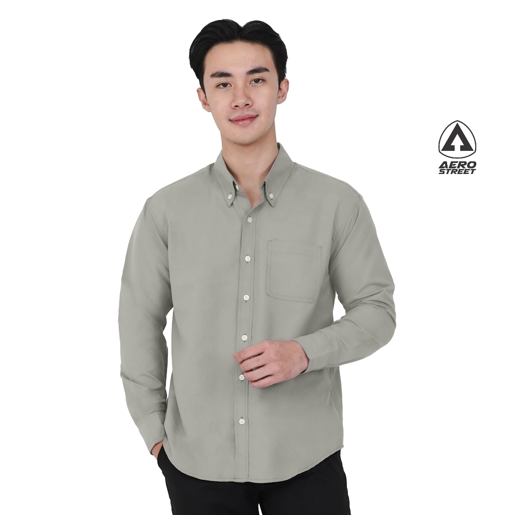 Aerostreet Alois Kemeja Lengan Panjang Pria Matt Green Formal Shirt Cocok Untuk Kerja Cowok Men Casu