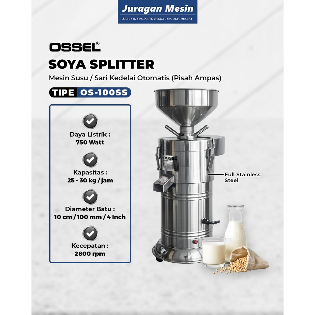 OSSEL Mesin Susu Kedelai Otomatis Pisah Ampas Soya Splitter OS-100 OS100 OS-100SS OSSEL