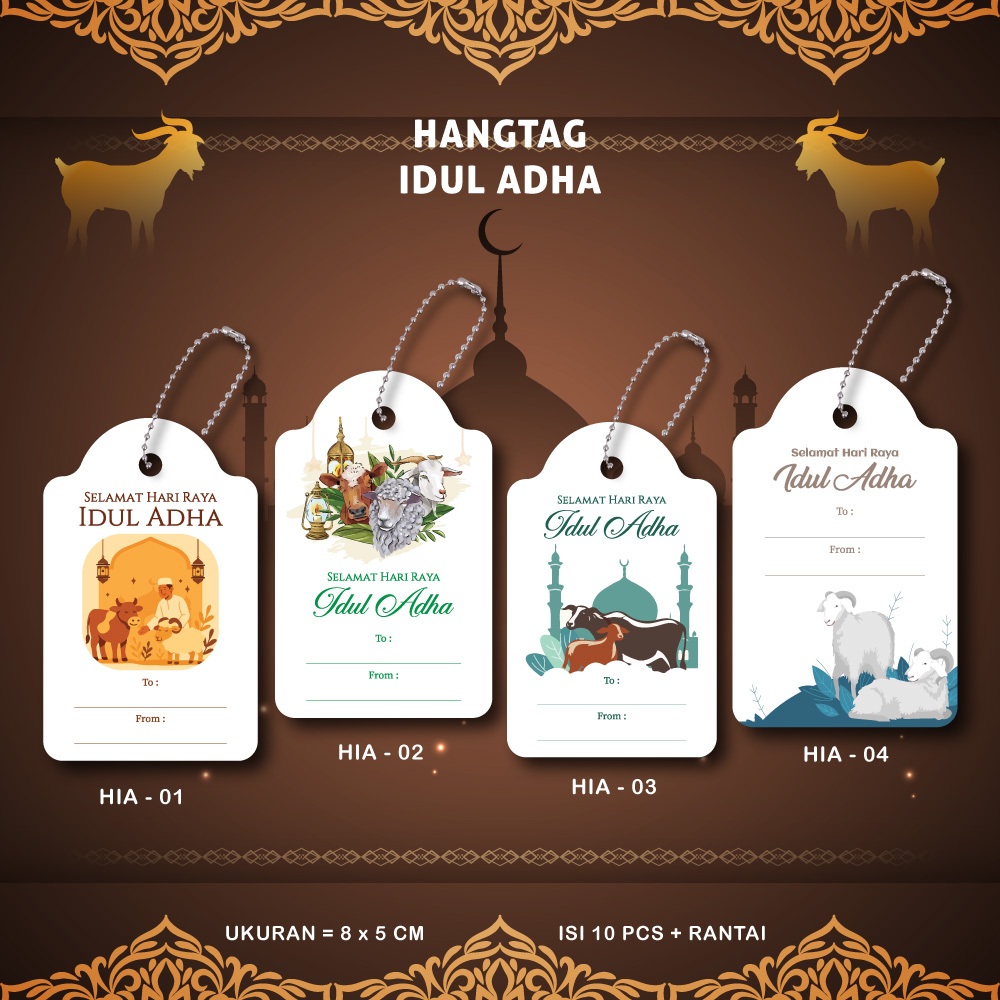 [10 pcs + rantai] Hang Tag Idul Adha / Kartu Ucapan Idul Adha Kurban Qurban Lebaran Haji