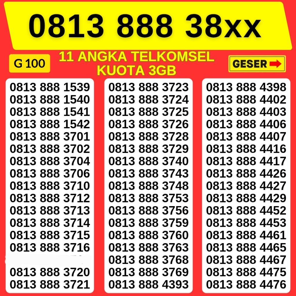 11 Digit Bonus Kuota 3gb Nomor Cantik Telkomsel Hoki 888 Kartu Perdana Telkomsel Tsel Red Telkomsel 