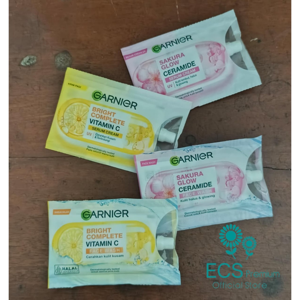 Garnier Sachet Day Serum Cream UV / Facial Foam 9 ml Travel Size - Varian Sakura Glow (Pink) & Brigh