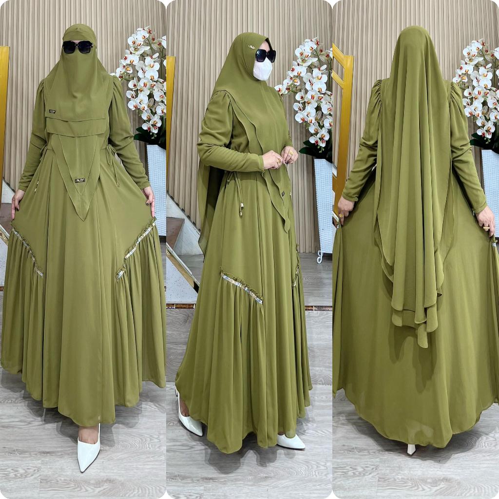 AJE ZAS NEW BISA COD Set Gamis Syari Jubah Kode FELITA Bahan Ceruty Babydoll By Ory AjeZas Collec