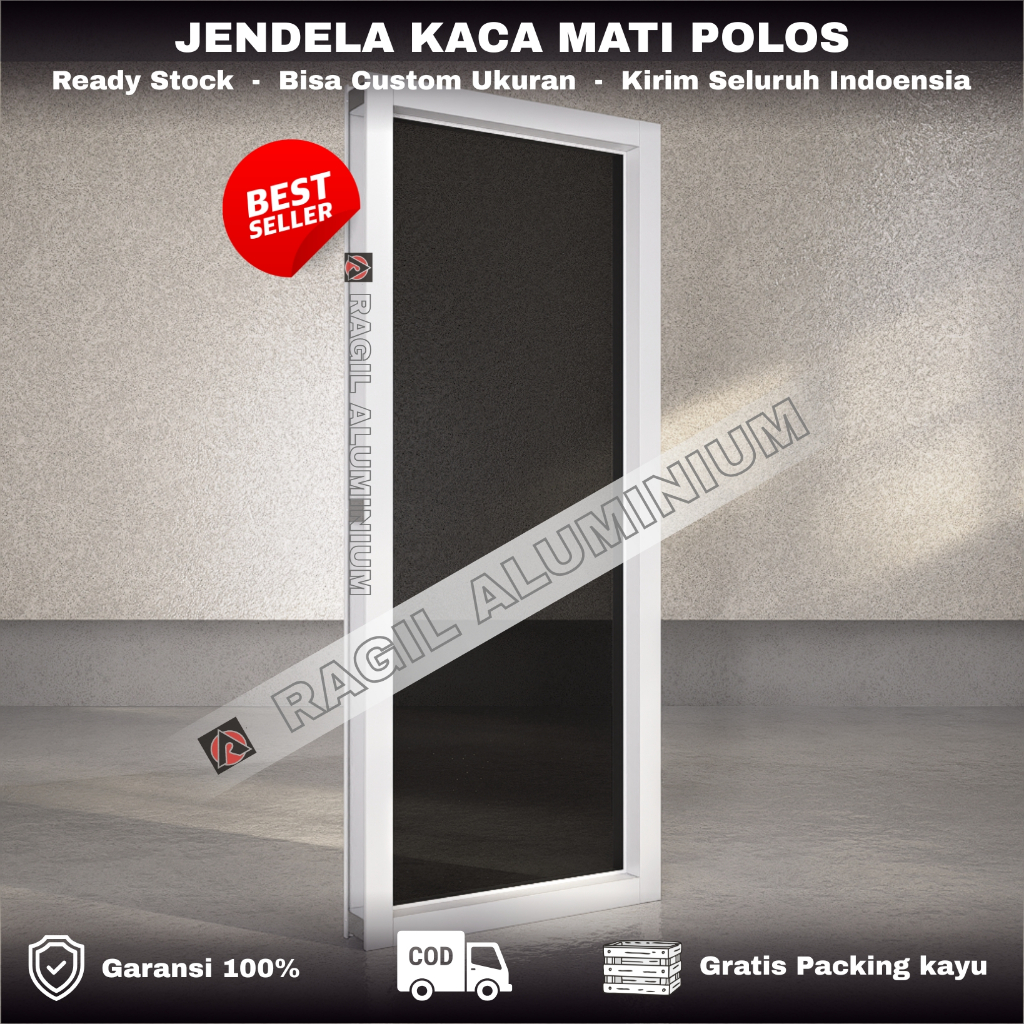 Jendela Aluminium Kaca Mati Polos Ukuran Tinggi 180 x Panjang 50 Cm (180x50) Garansi 100%
