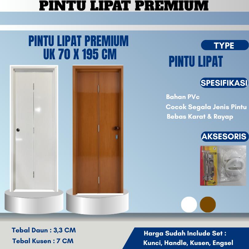 Pintu Lipat Minimalist Bahan PVC Premium 70 x 195 CM