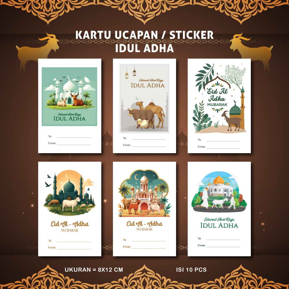 [10 pcs / BISA MIX] Kartu Ucapan Idul Adha Qurban / Sticker Ucapan Idul adha / Stiker Idul Adha Qurb