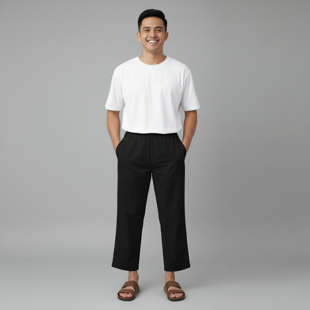 Raw and Denim - Celana Ihram Pria Bahan Katun Warna Putih Dan Hitam Celana Sirwal Pria Polos