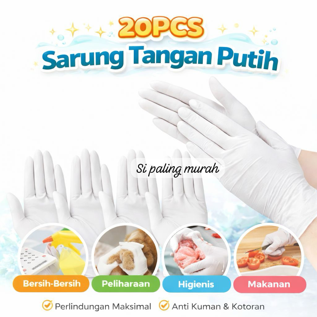 20 PCS Sarung Tangan Nitrile Putih Sarung Tangan Karet Sarung Tangan Serbaguna