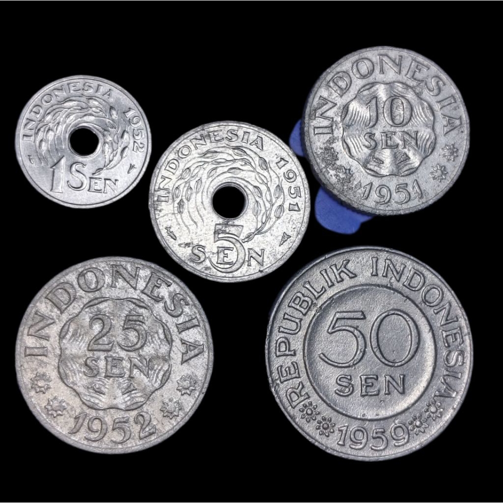 Paket Lengkap SEN Indonesia Bahan Alumunium Indonesia Set Uang koin logam kuno asli original isi 5