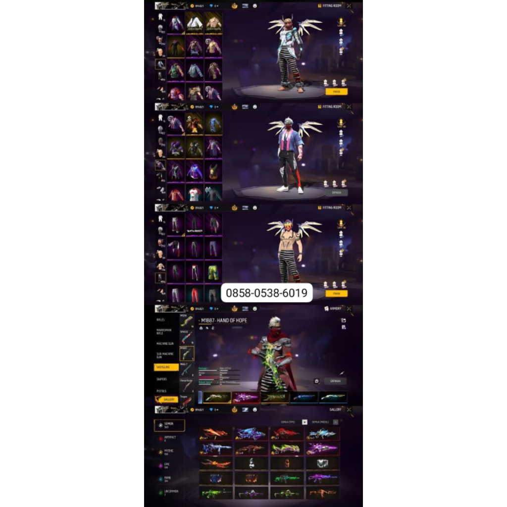 Ready stok akun ff celana penjara on sg 5 rasa tas sayap on