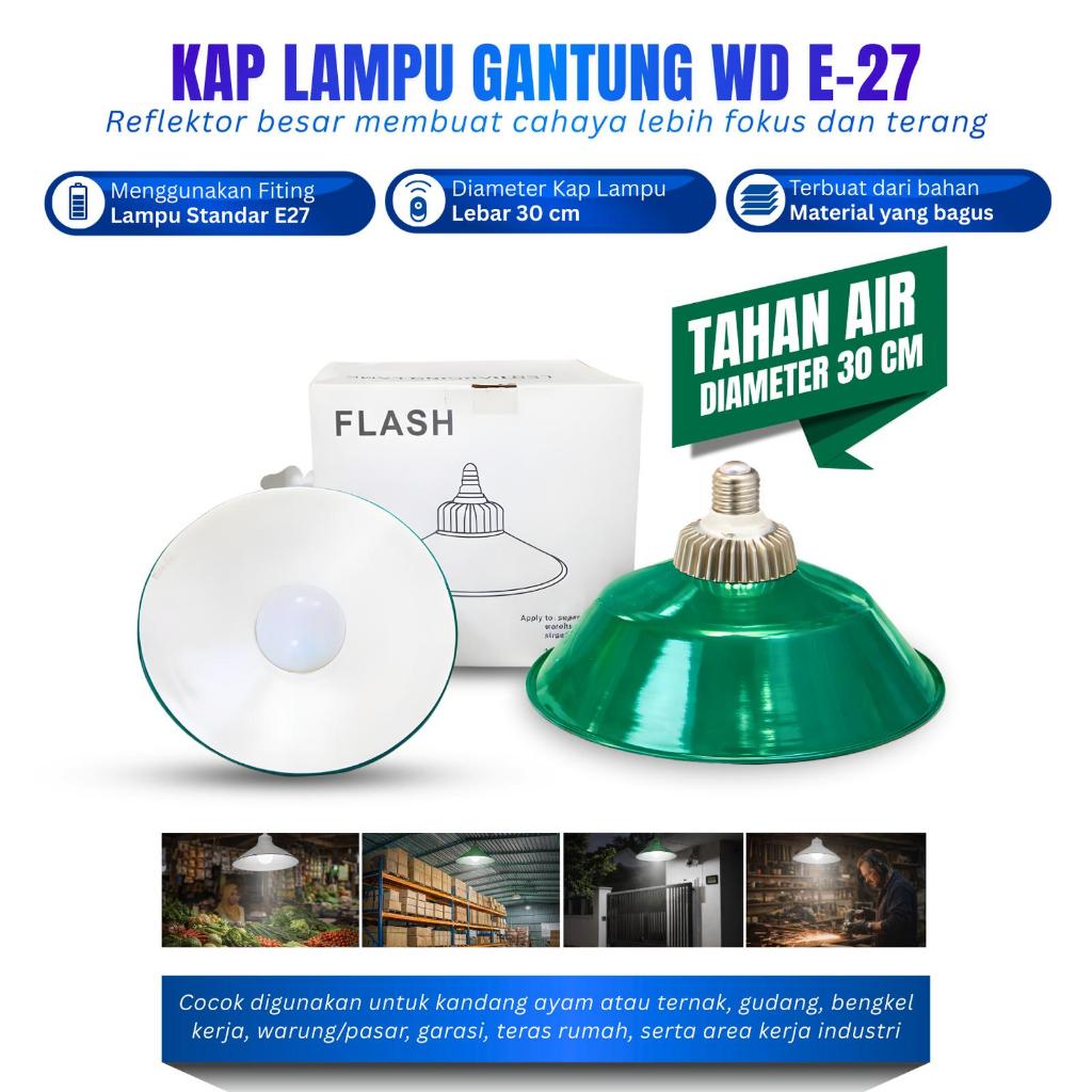 Cap Lampu Satu Set Outdoor WD Hijau Fitting Gantung E27 Bahan Besi Cap Lampu Jalan WD Hijau 30cm Kap