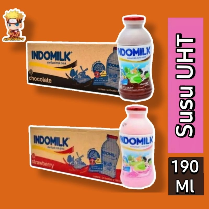 Indomilk Susu UHT Cair Botol Contents : 24 Pcs @ 190ml - Tinggi Kalsium, Fosfor, dan Vitamin D