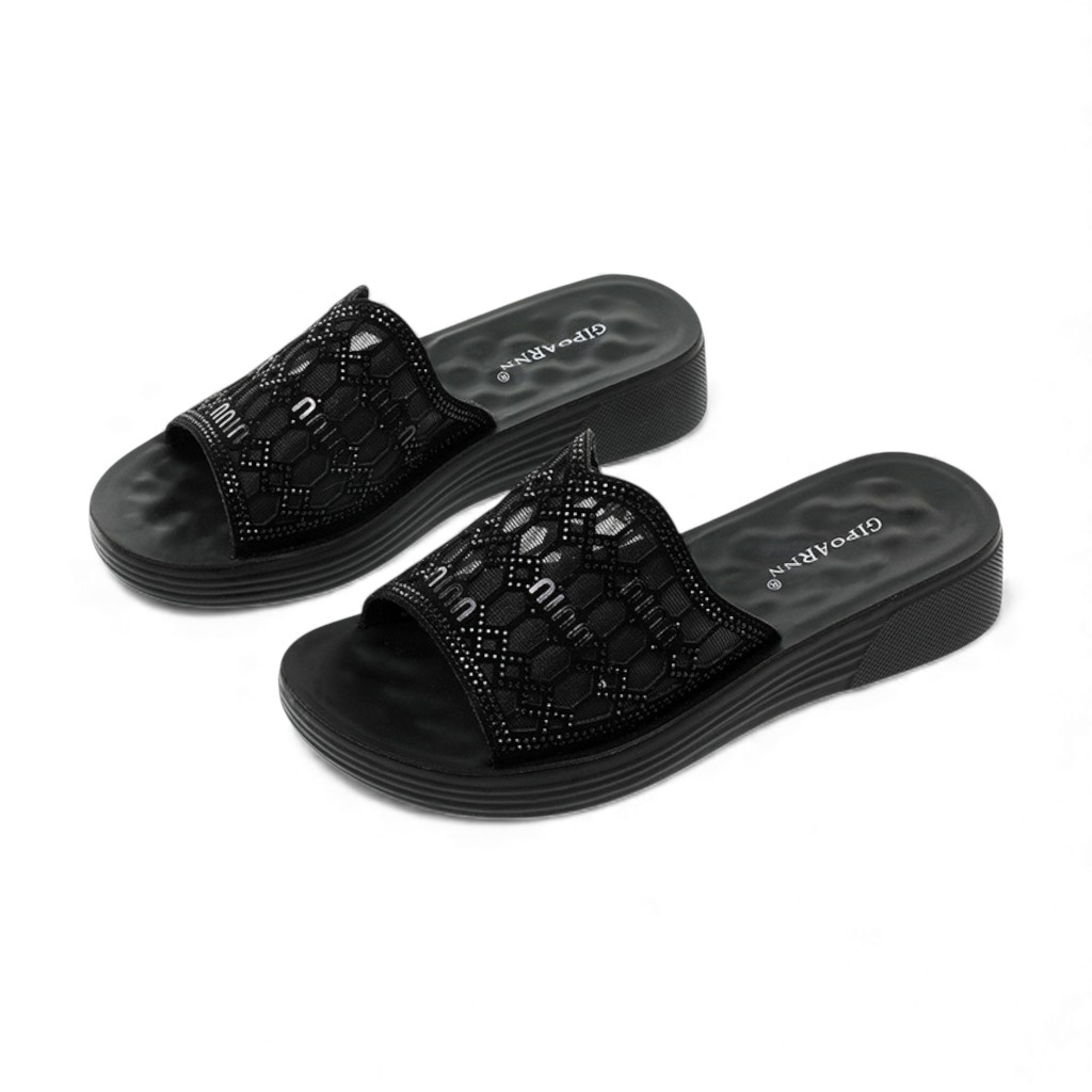 Sandal Wanita Pesta Model Sofiya - Sendal Cewek Flat Kondangan sandal  wedges motif permata wedge