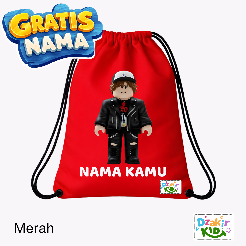 DZAKIR KIDS Tas Serut ROBLOX KARAKTER laki-laki outfit Jaket KULIT Topi Putih Aneka Warna Anak Sekol
