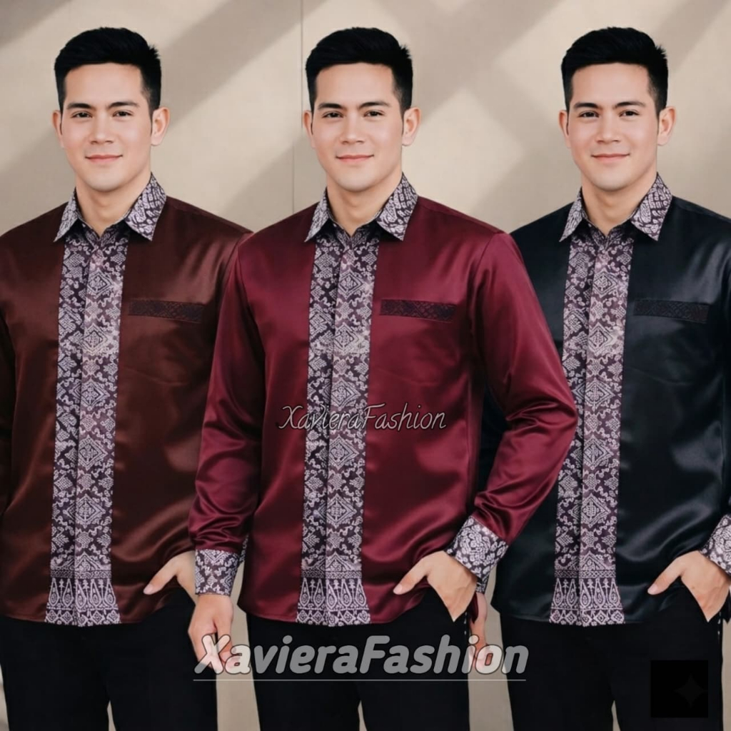 Kemeja Satin Valvet  Variasi Songket Khas Palembang Baju Kondangan Pria Kemeja wisuda