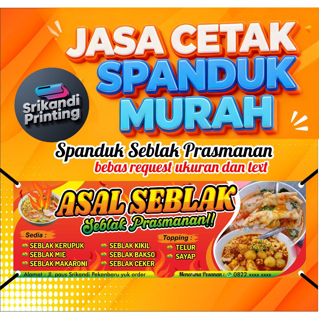 Cetak Spanduk Seblak Banner Bahan Flexy Cina 280gr / Murah / Cepat / Amanah / Gratis Desain / real p