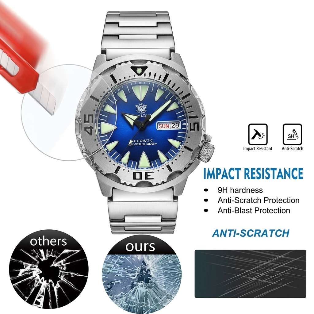tempered glass untuk STEELDIVE SD1984 SD 1984 Sea Monster NH36 NH 36 TG anti gores jam tangan pelind