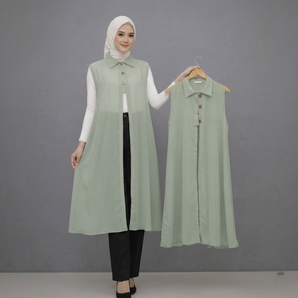 Baju Long Outer Cardigan Kardigan Gardigan Jumbo Tanpa Lengan Kancing Batok Terbaru 2024