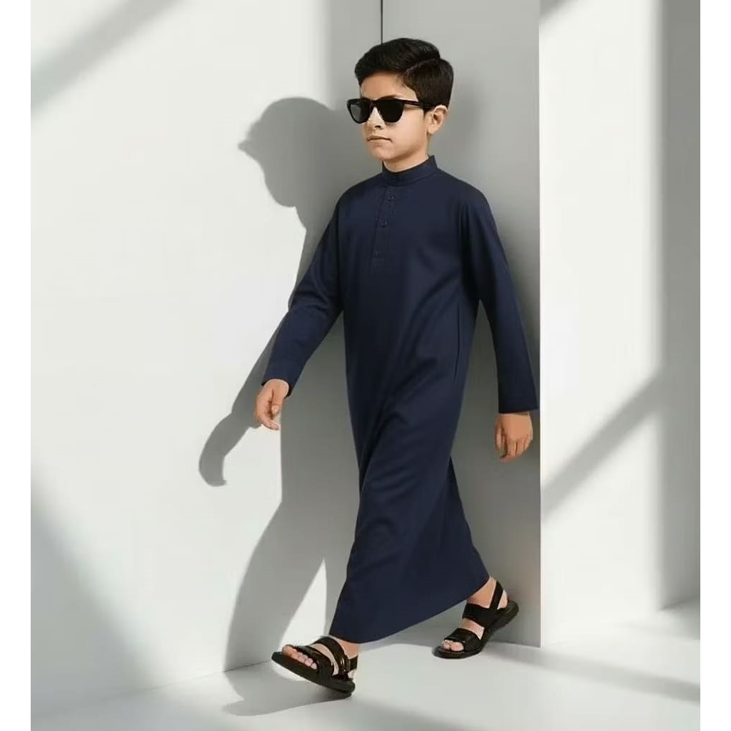 Jubah Anak Laki Laki 1 - 14 Tahun Biru Dongker/Navy Katun Premium / Gamis Cowok Anak Terbaru Lengan 