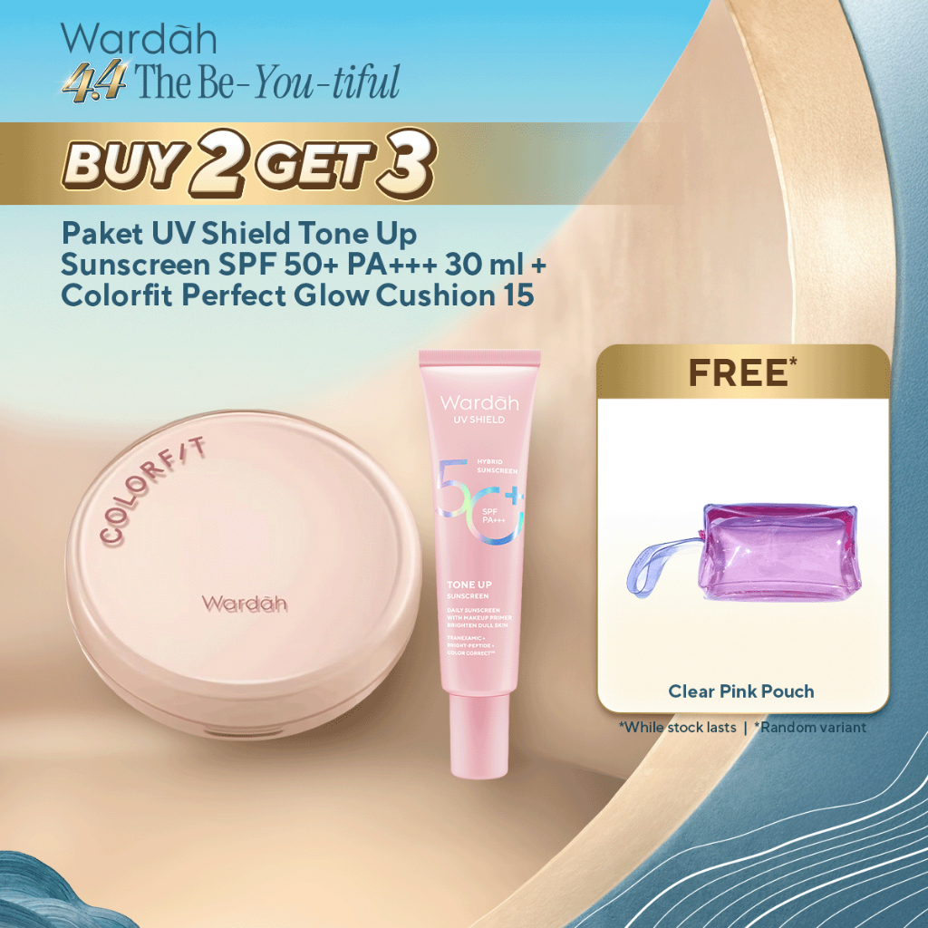 Wardah Sunscreen UV Shield Tone Up SPF 50+ PA+++ 30 ml + Colorfit Perfect Glow Cushion 15 g - Colorf