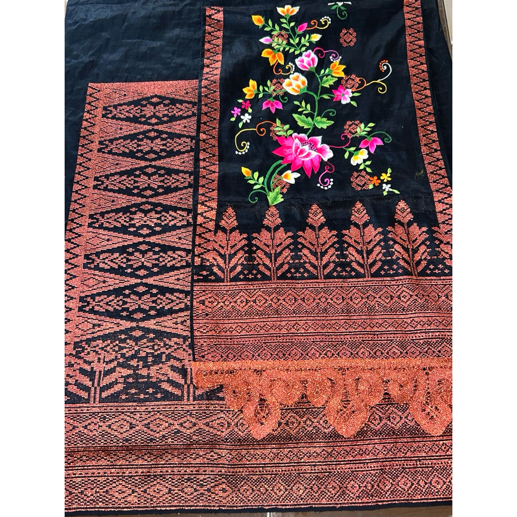 Songket Silungkang Premium Bordir Bunga Motif Etnik