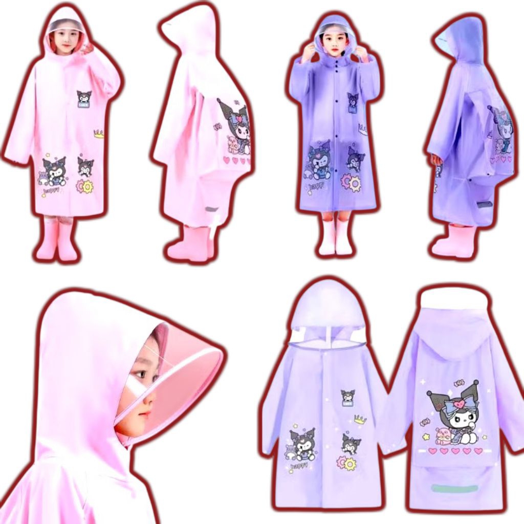 Jas Hujan Anak Kuromi | Jas Hujan Ransel | Jas Hujan Ponco Anak Karakter | Mantel Jas Hujan Anak