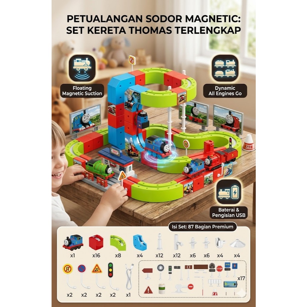 Mainan Kereta Magnet Track / Magnetic Orbit Train Track 87 Pcs / Mainan Track Kereta Mobil Magnet