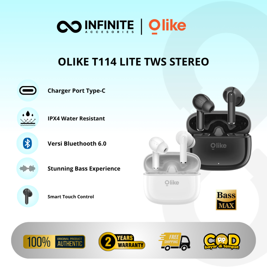 OLIKE SUPER BASS MINI TWS T114 LITE WIRELESS EARPHONE BLUETHOOTH 6.0 IPX4