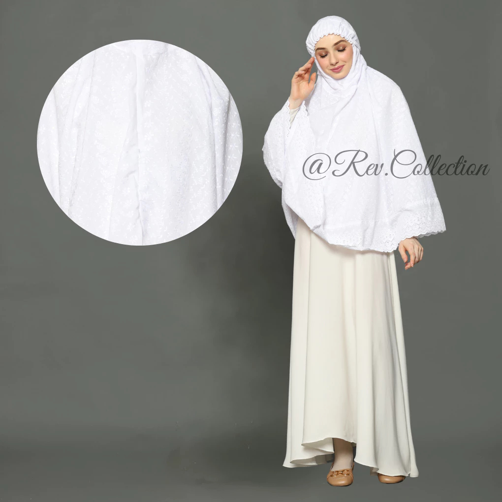 Khimar Bergo Jumbo Putih Bordir Kantong Depan Resleting Umroh Haji Adem