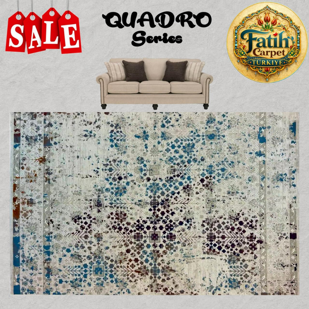 Karpet Minimalis Quadro Import Turki -C323A D grey Hb Blue HB