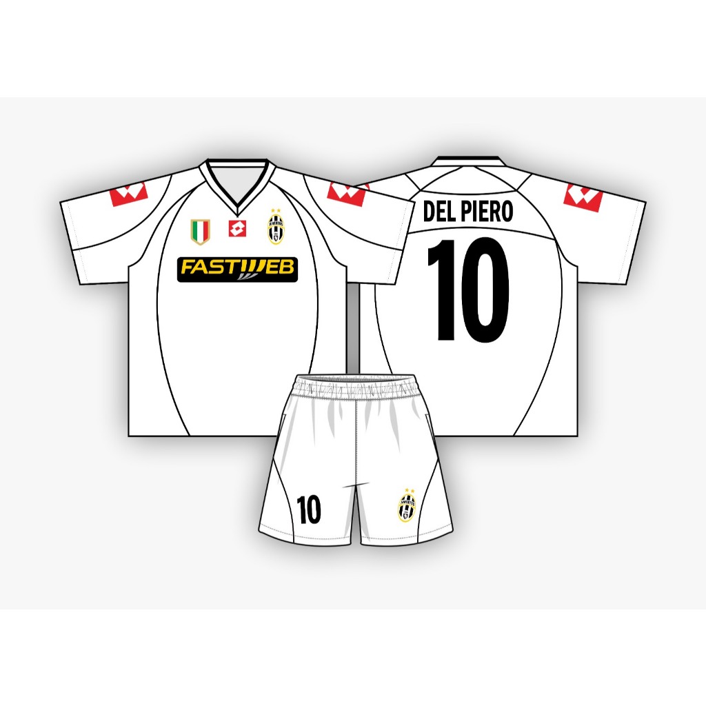 JERSEY B0LA DEL PIERO AWAY 2002 PUTIH PENDEK Free Custom Nama dan No Punggung