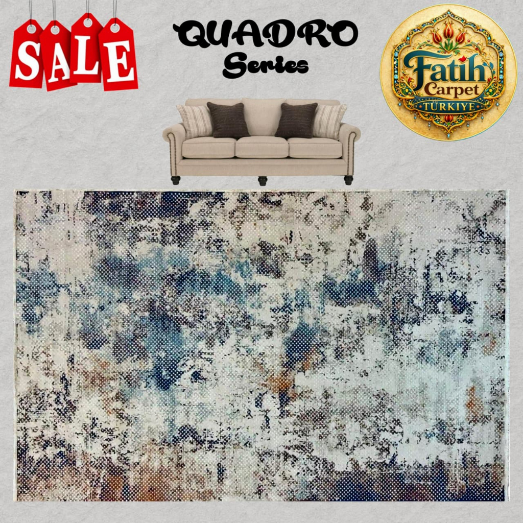 Karpet Minimalis Quadro Import Turki - C325A Cream Blue HB