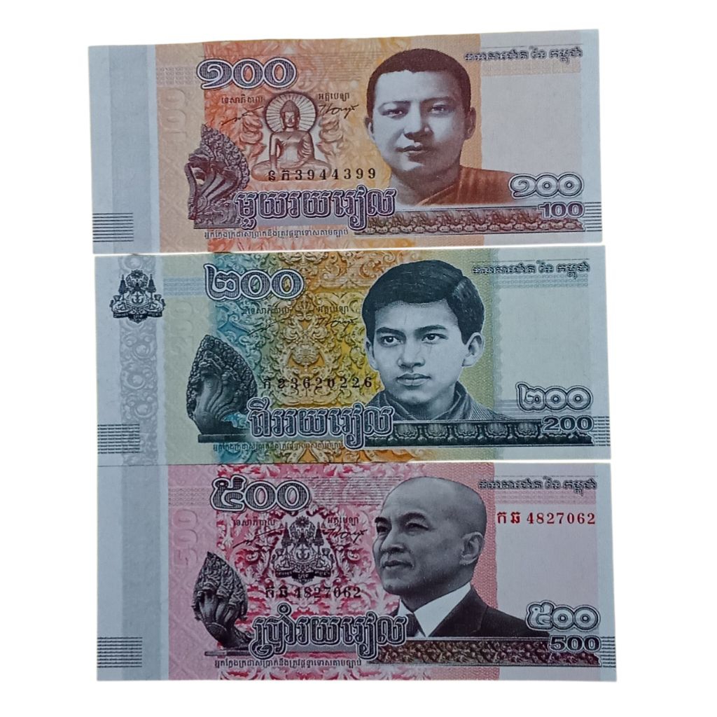Uang Asing Kamboja pecahan 100-2000 Riel, kondisi UNC