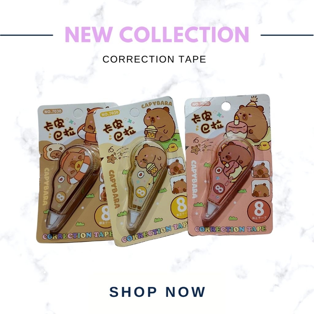Correction Tape Lucu Capybara | Tip Ex Mini Aesthetic | Correction Tape Kecil Imut Alat Tulis