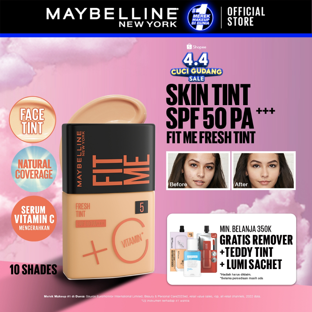MAYBELLINE OFFICIAL Fit Me Fresh Tint 3 IN 1 30ml Skin Tint Foundation Tinted Sunscreen SPF 50 PA+++