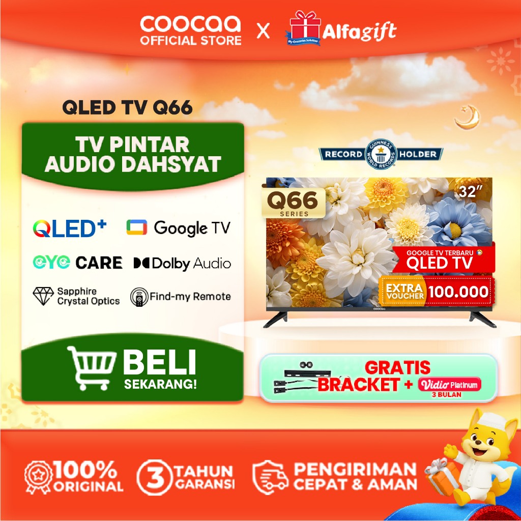 TERBARU COOCAA TV 32 inch Q66 - 2K QLED - Google TV - Sapphire Crystal Optics - HDR10/HLG - Eye Care