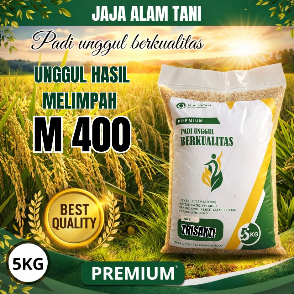 padi m 400 kemasan 5kg bibit/benih padi unggul super berkualitas