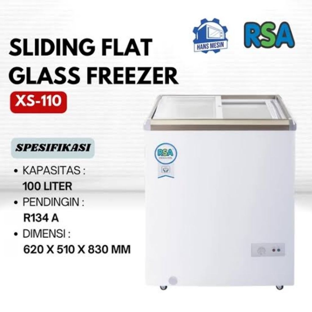 Sliding Flat Glass Freezer 100 Liter RSA XS 110 100Liter RSA XS110 Freezer Kaca