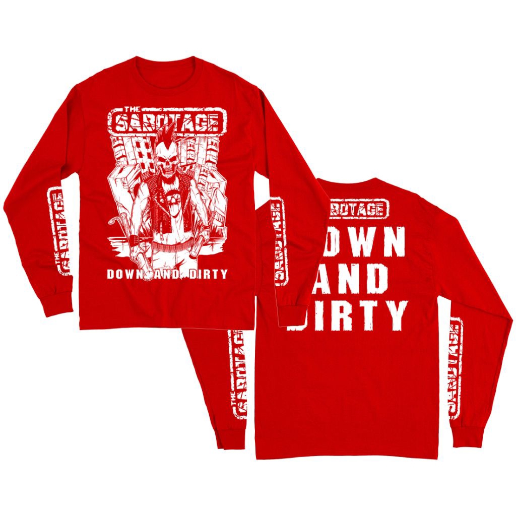 Kaos Band Punk Lengan Panjang The Sabotage - Down And Dirty merah