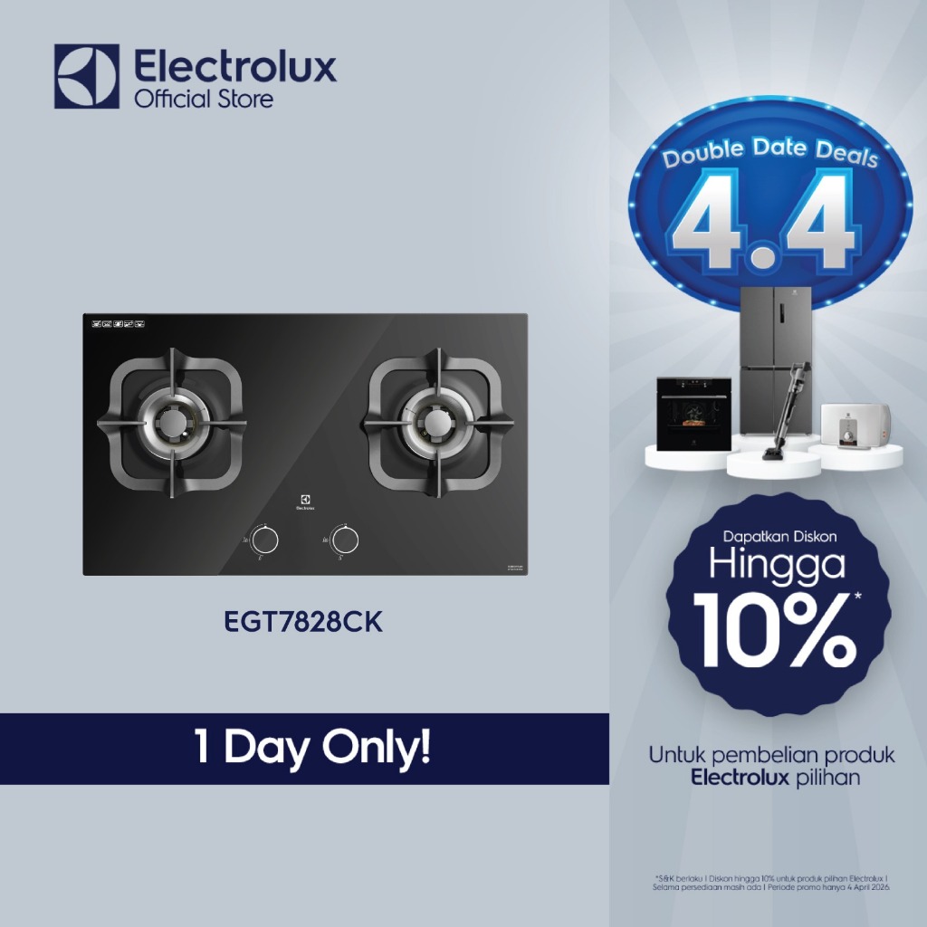 Electrolux Kompor Tanam Potenza 78cm 2 tungku - Api Biru Hemat Energi - Pengaman Gas - Cast iron pan